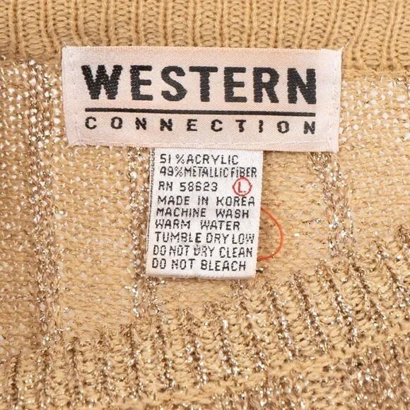 Gold Metallic VTG Sweater L Stretch Long Tunic New Years Eve Sparkle Party Crew - Picture 4 of 5